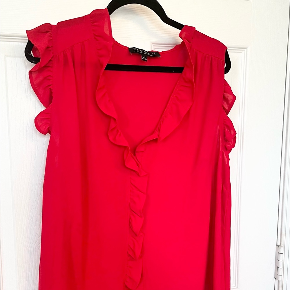 Elegant Red Ruffle Blouse